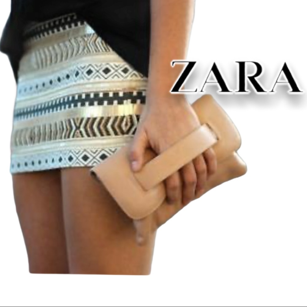 Zara Teal and Gold Beaded Aztec Mini Skirt